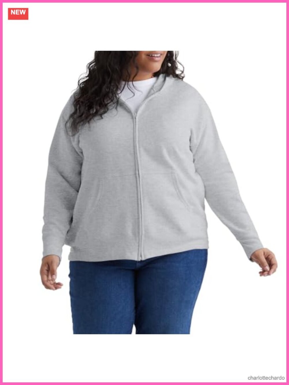 Plus Size Zip-Up Fleece Hoodie, Cotton Blend, Long Sleeve, Kangaroo Pocket